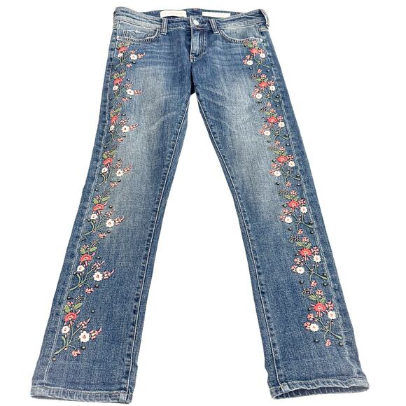 Pilcro and The Letterpress Hyphen Flower Embroidered Dark Wash Jeans Size 26 - Picture 2 of 8